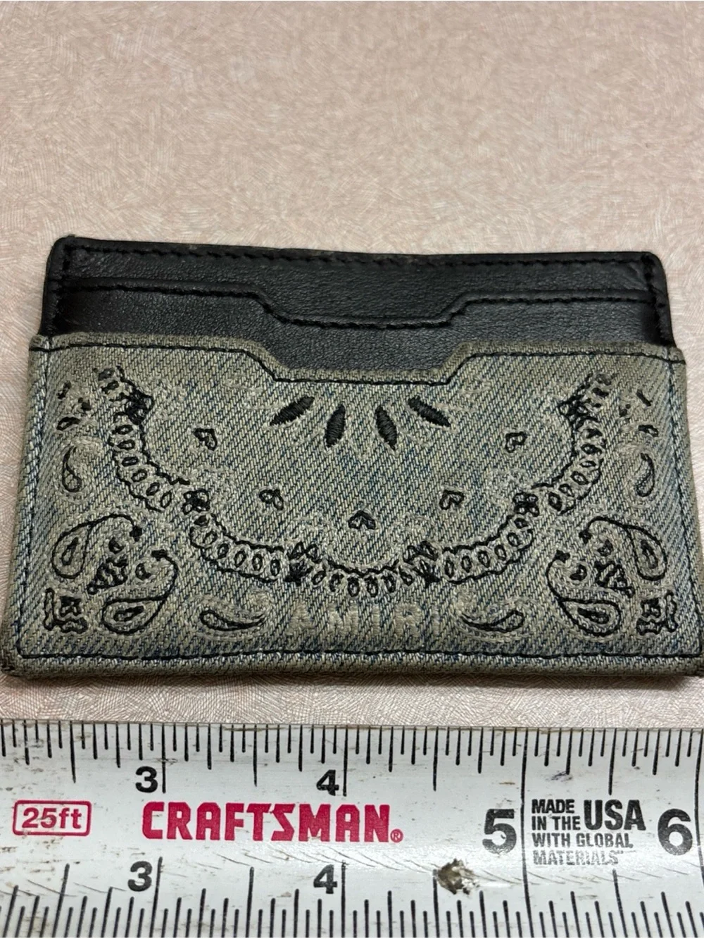Amiri Bandana Print Leather Cardholder Wallet Denim Minimalist Slim